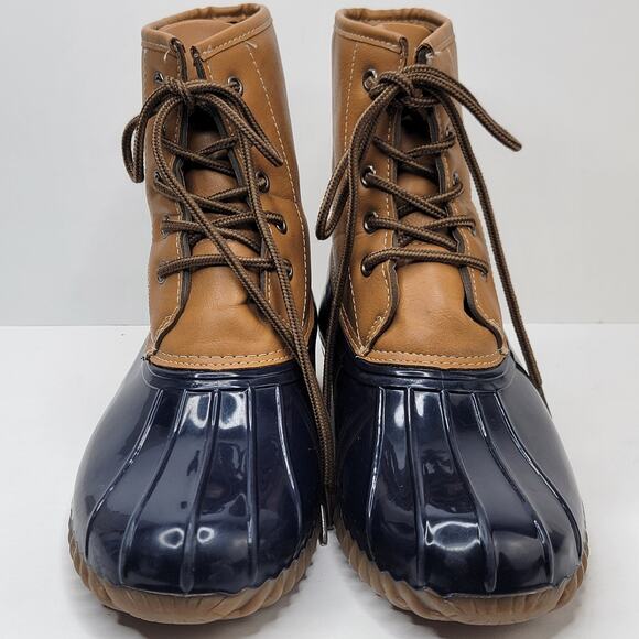 Charles Albert Duck Boots Women 9M Fleece Line Lace Up Tan Blue Winter Snow Rain - Picture 7 of 14